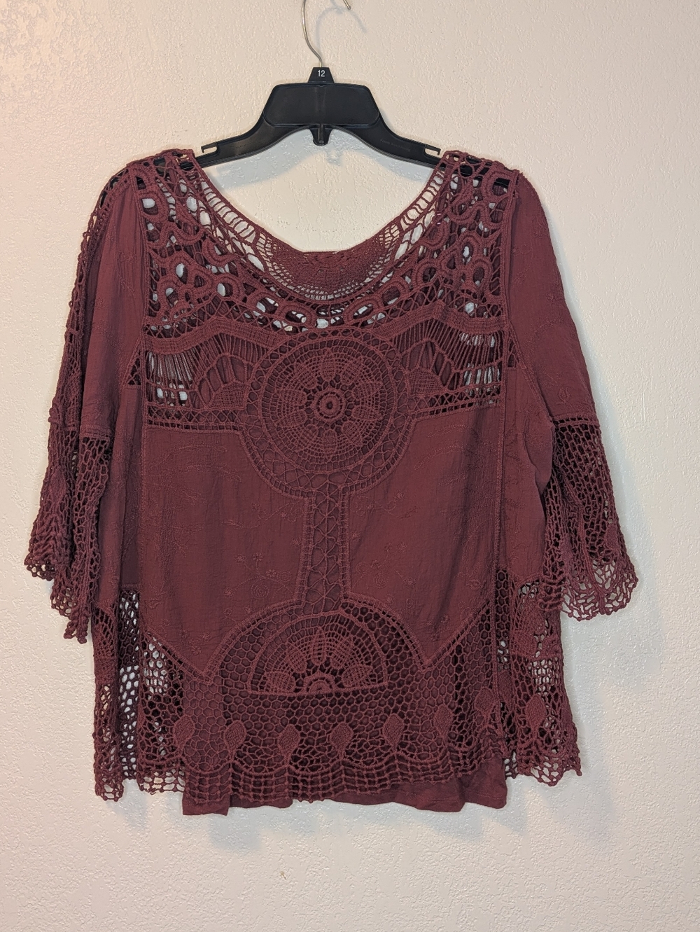 Democracy Crochet Lace Peasant Top - Burgundy - Picture 5 of 11